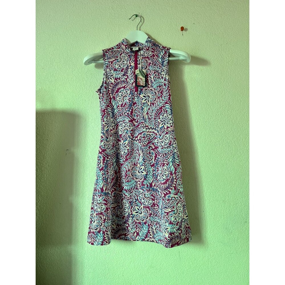 Tommy Bahama Womens XS 1/4 Zip Golf Dress Sleeveless Floral Purple Tropical New